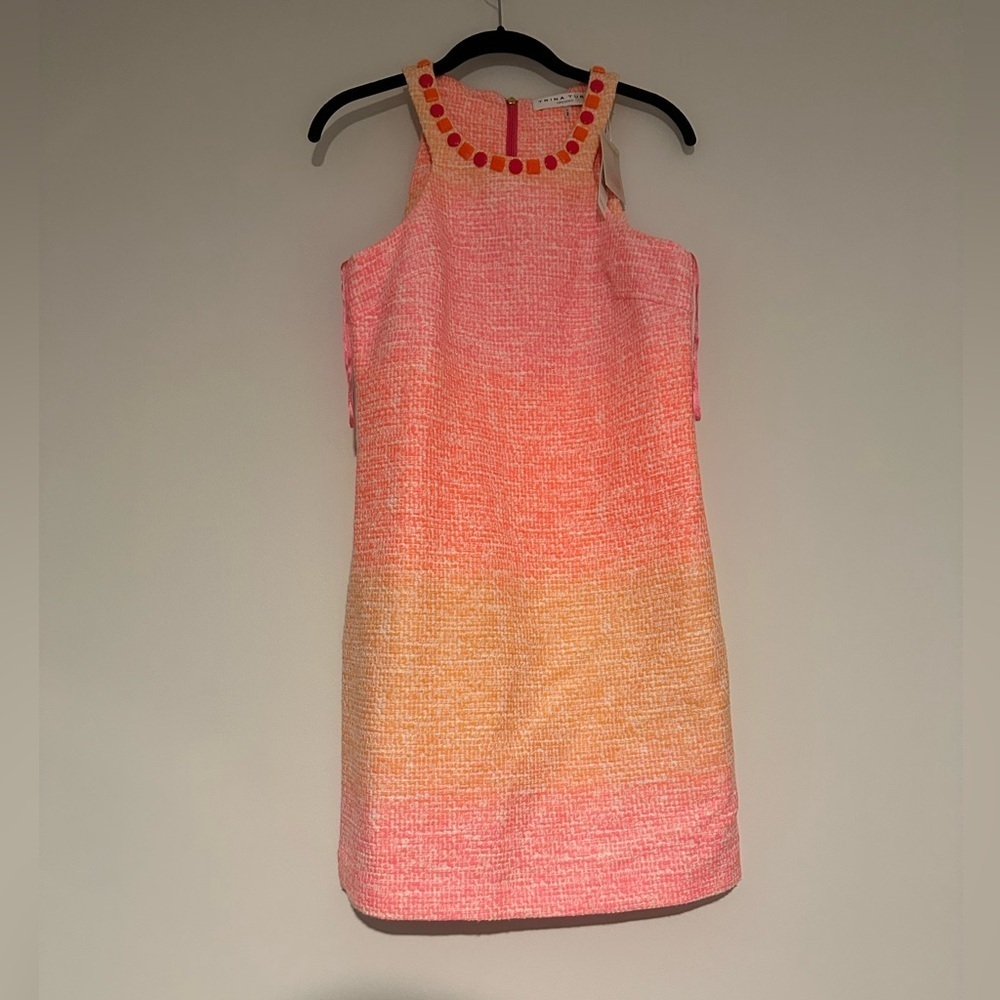 Trina Turk Jewels Orange Pink Halter Style Dress 4. New. Channel Style.